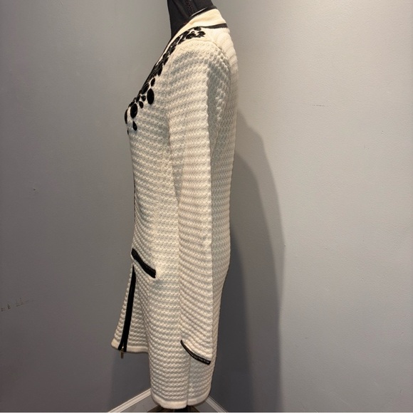 Boston Proper Women’s Bejeweled Long Line Wool Knit Sweater‎ cardigan Ivory SzM - Picture 3 of 16
